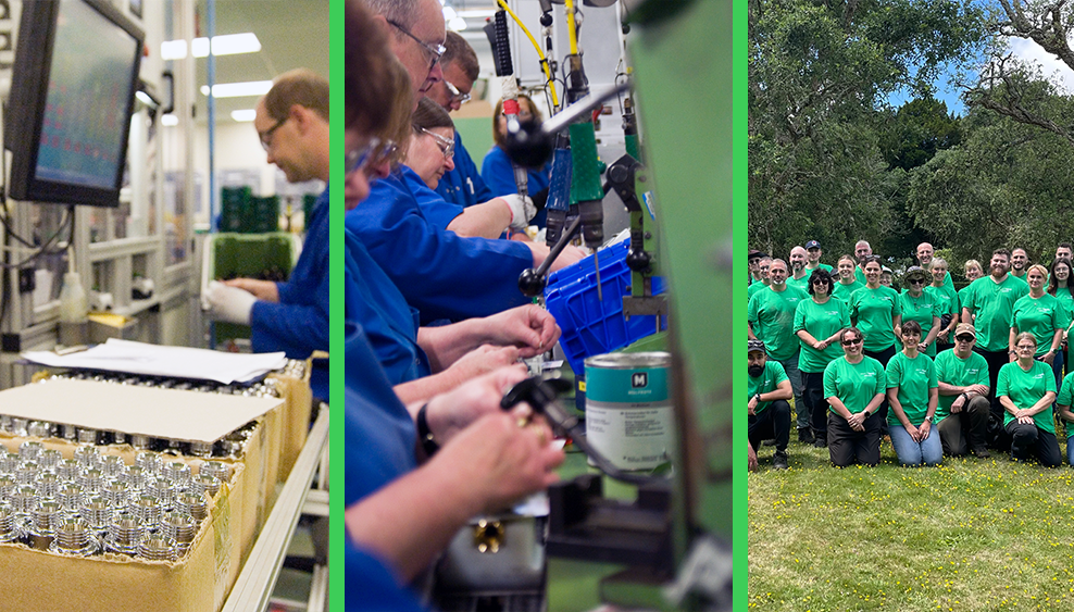 Drayton's UK Plymouth factory in Devon, the production line manufacturing heating controls like Wiser, working towards becoming a net zero site and engaging in sustainable volunteer work