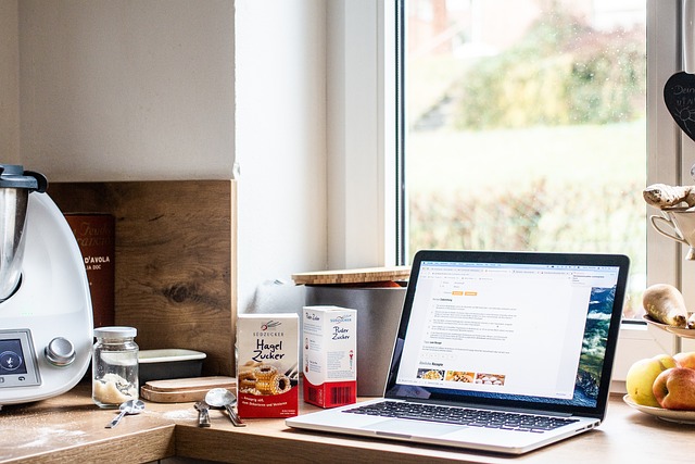 Laptop in the kitchen