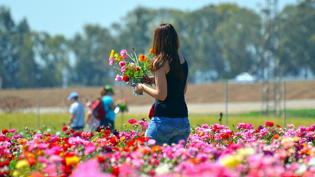 woman in flower field