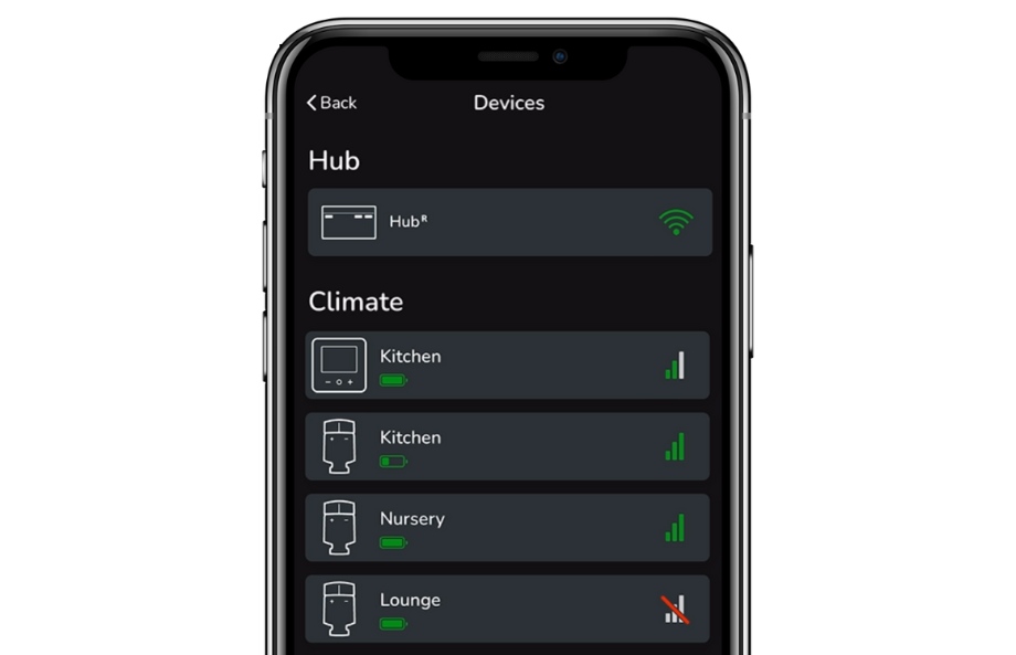 Wiser Home Thermostat Heating App Signal Strength Dark Mode