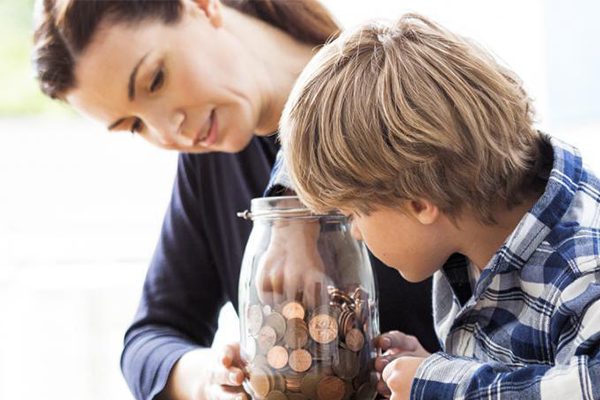 Savings jar with Mum and Son