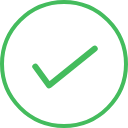 Green circle outline with a tick symbol in the centre